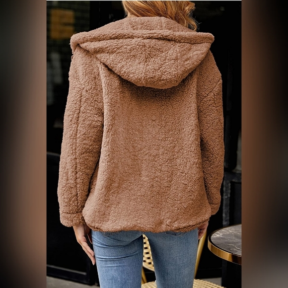 🌸CAMEL Fuzzy Faux Shearling Coat Oversized Long - Picture 4 of 4